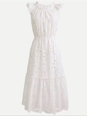 J. Crew White Eyelet Tiered Midi Dress
